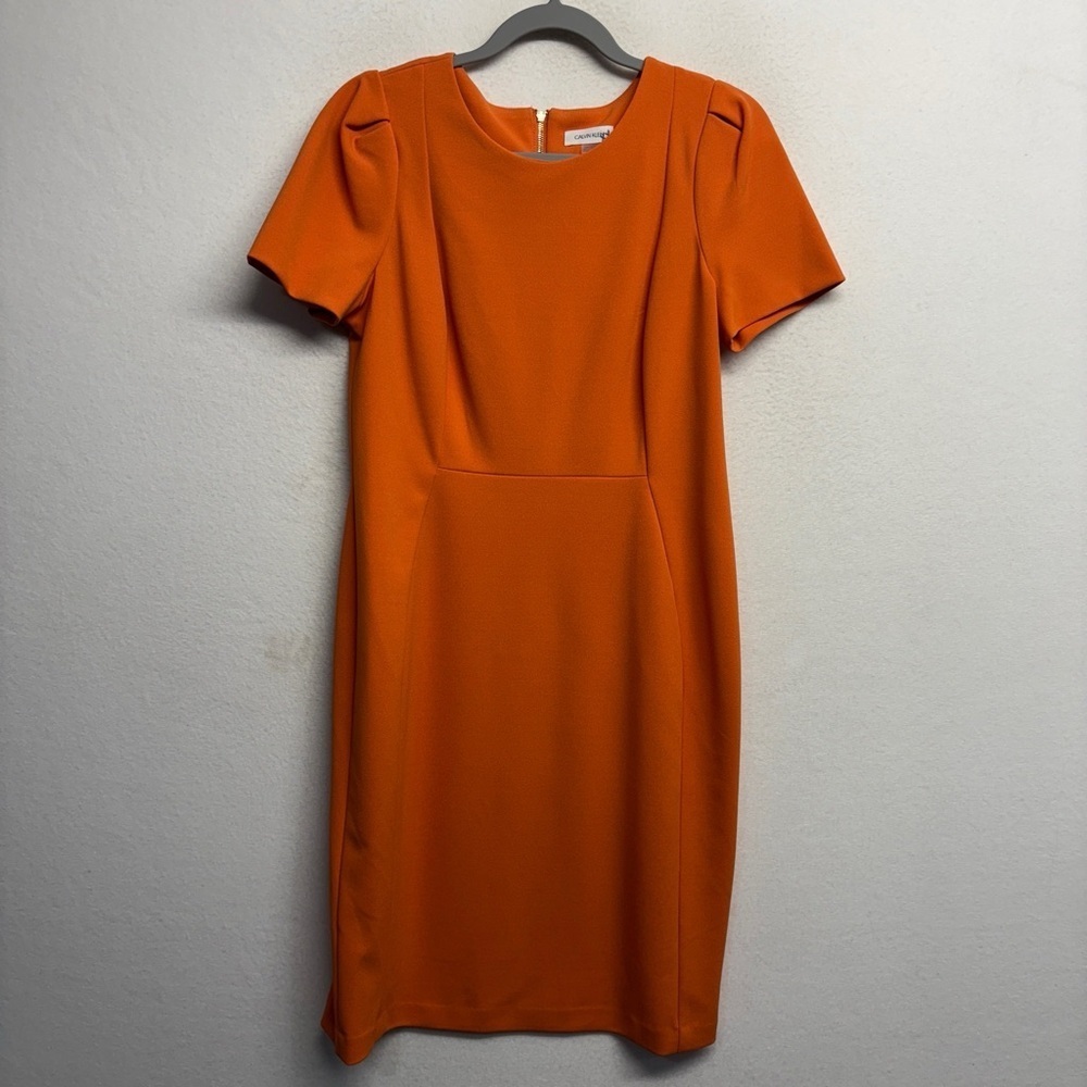 Calvin Klein Faux Suede Orange Pencil Dress 12 Cap
Sleeve midi Sheath‎